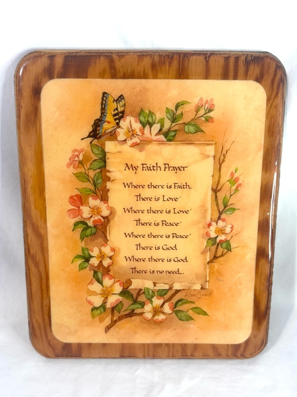 Vintage Wooden Wall Plaque “My Faith Prayer” Floral Butterfly Decor 9.5x11.5